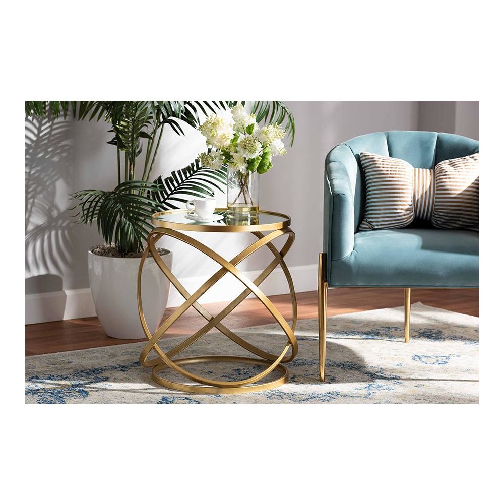 Desma Glam and Luxe Gold Finished Metal and Mirrored Glass End Table
