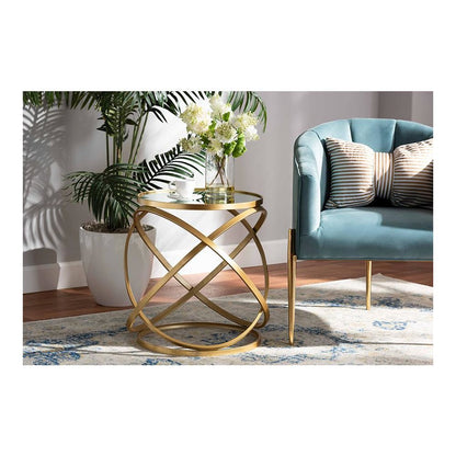 Desma Glam and Luxe Gold Finished Metal and Mirrored Glass End Table