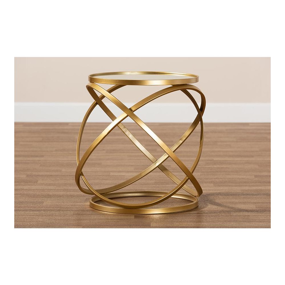 Desma Glam and Luxe Gold Finished Metal and Mirrored Glass End Table
