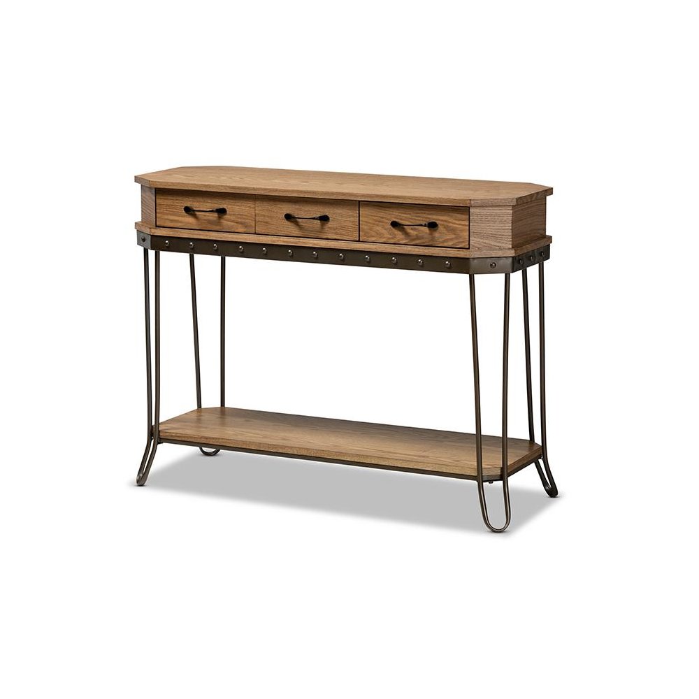 Black Finished Metal 3-Drawer Console Table