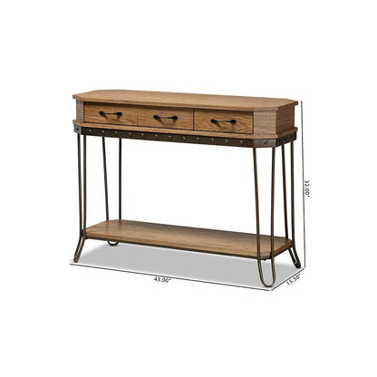 Black Finished Metal 3-Drawer Console Table
