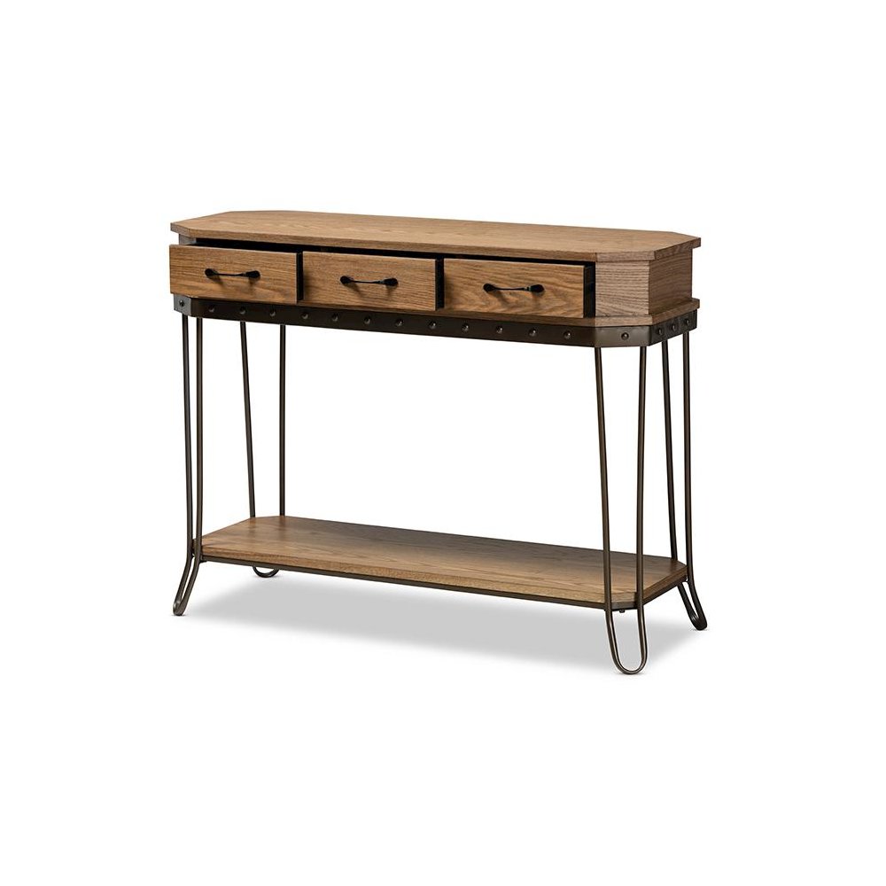 Black Finished Metal 3-Drawer Console Table