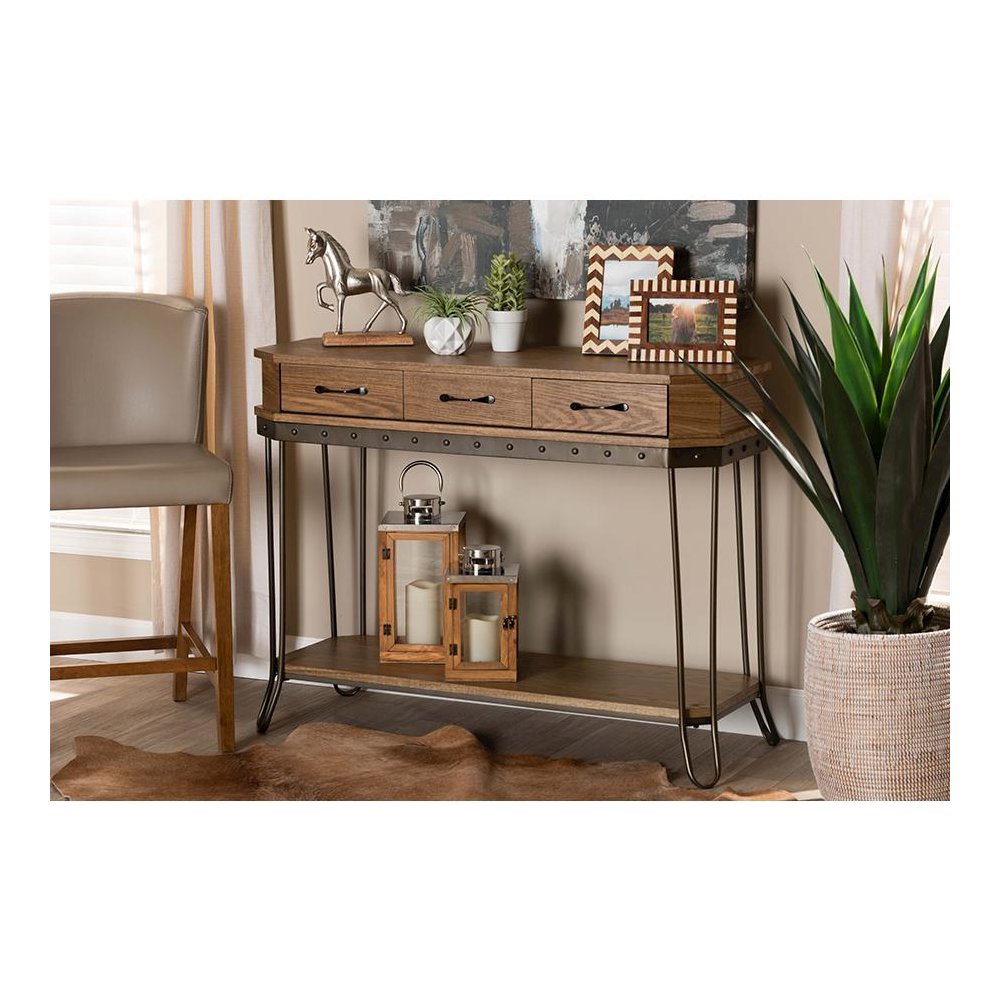 Black Finished Metal 3-Drawer Console Table