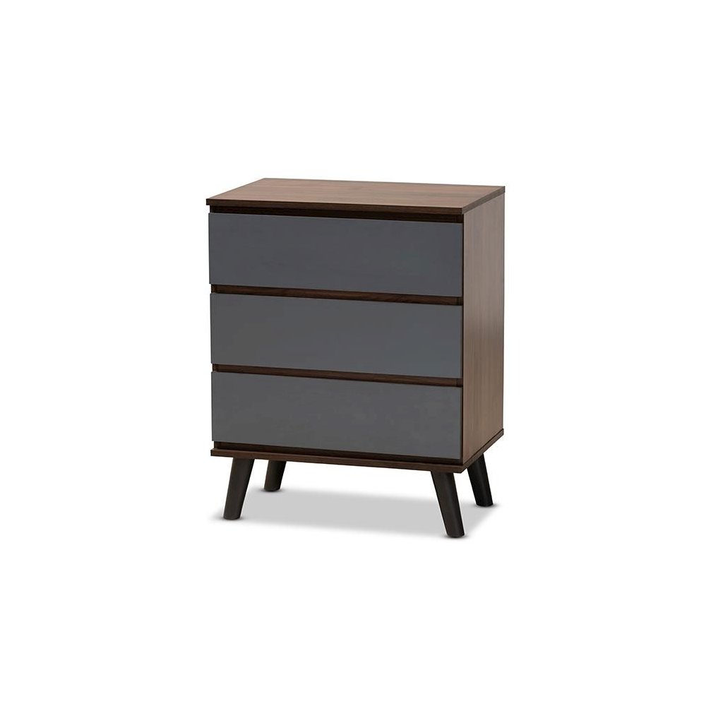 Two-Tone Walnut and Grey Finished Wood 3-Drawer Bedroom Chest