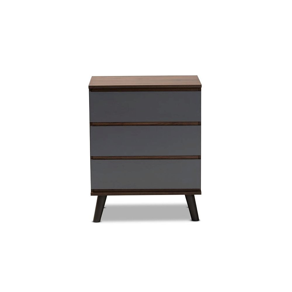 Two-Tone Walnut and Grey Finished Wood 3-Drawer Bedroom Chest