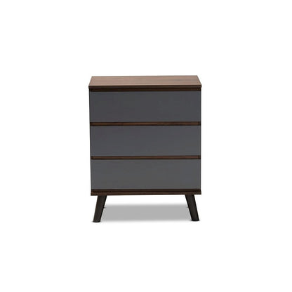 Two-Tone Walnut and Grey Finished Wood 3-Drawer Bedroom Chest