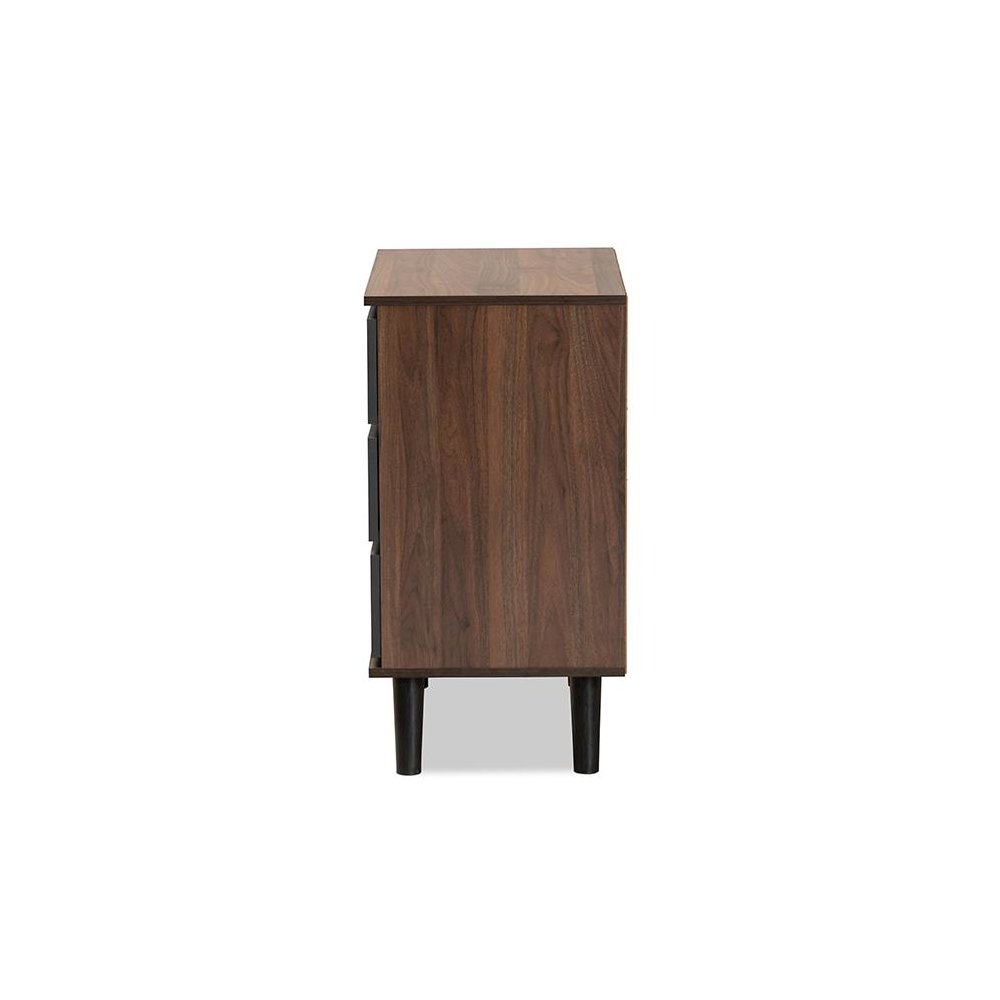 Two-Tone Walnut and Grey Finished Wood 3-Drawer Bedroom Chest