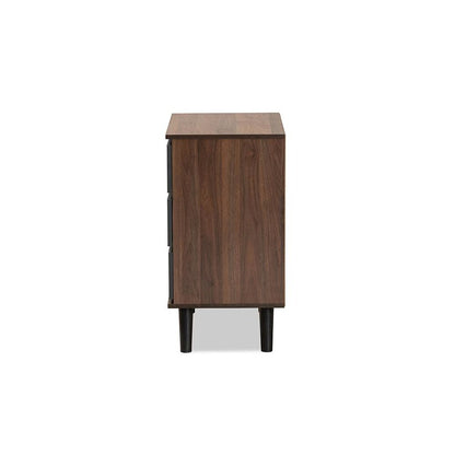 Two-Tone Walnut and Grey Finished Wood 3-Drawer Bedroom Chest