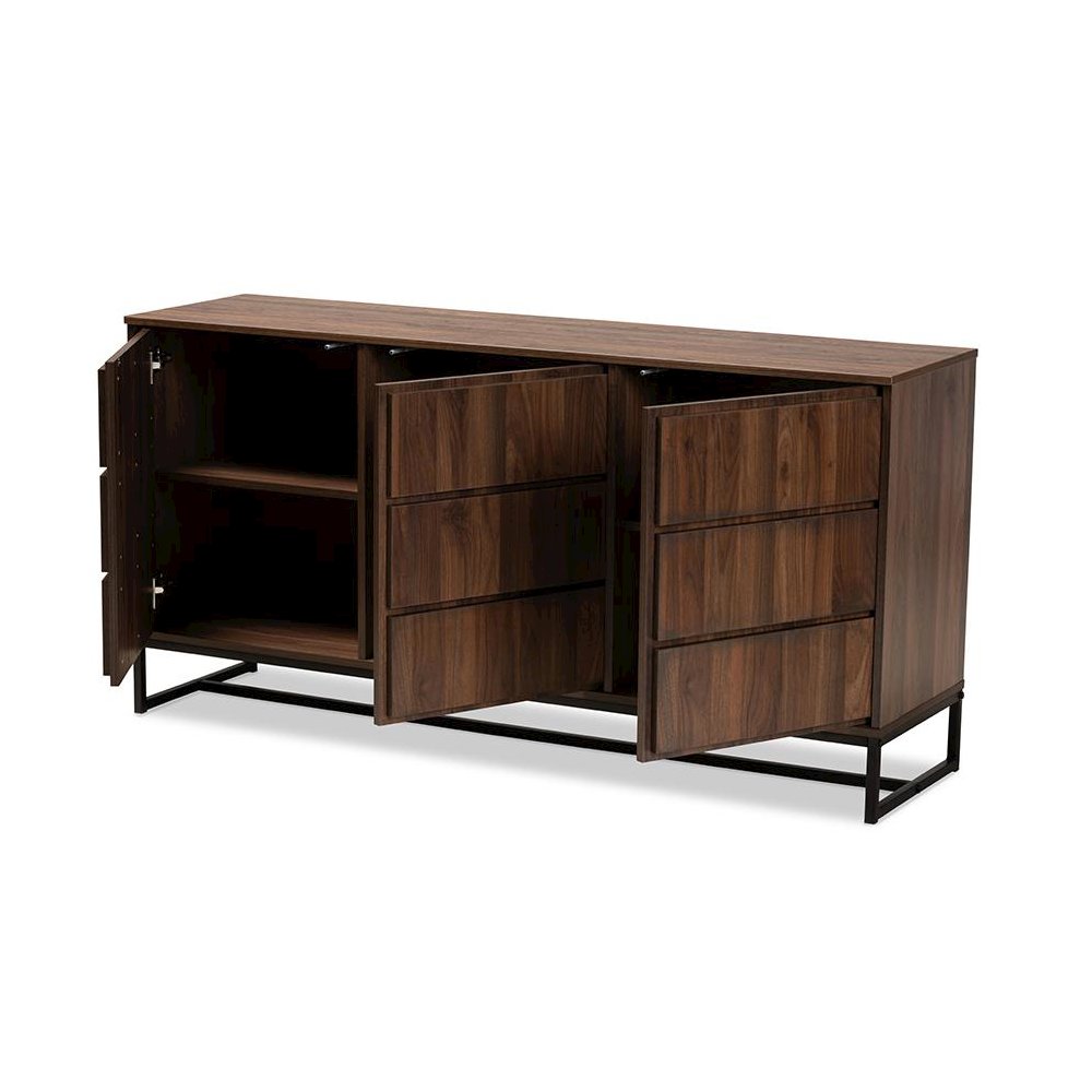 Black Finished Metal 3-Door Dining Room Sideboard Buffet