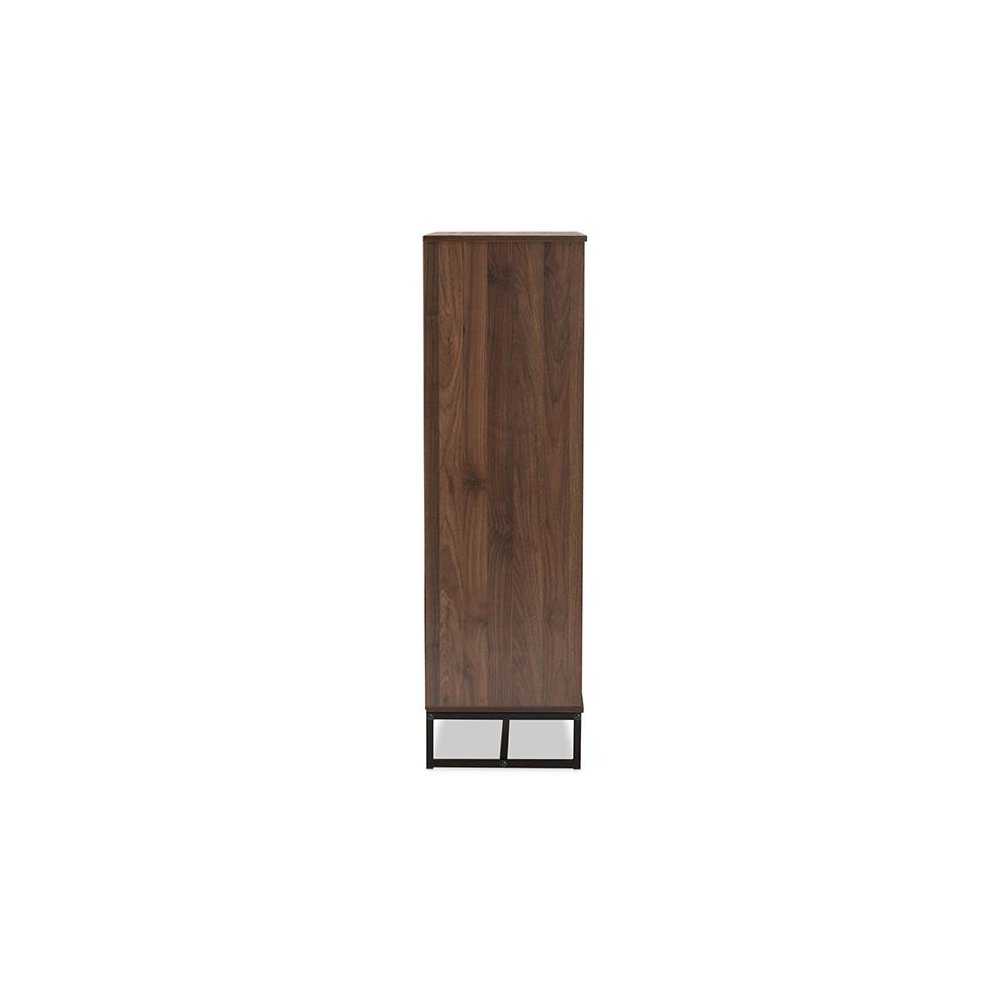 Walnut Brown Finished Wood and Black Finished Metal Multipurpose Storage Cabinet