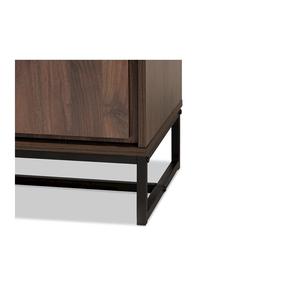 Walnut Brown Finished Wood and Black Finished Metal Multipurpose Storage Cabinet