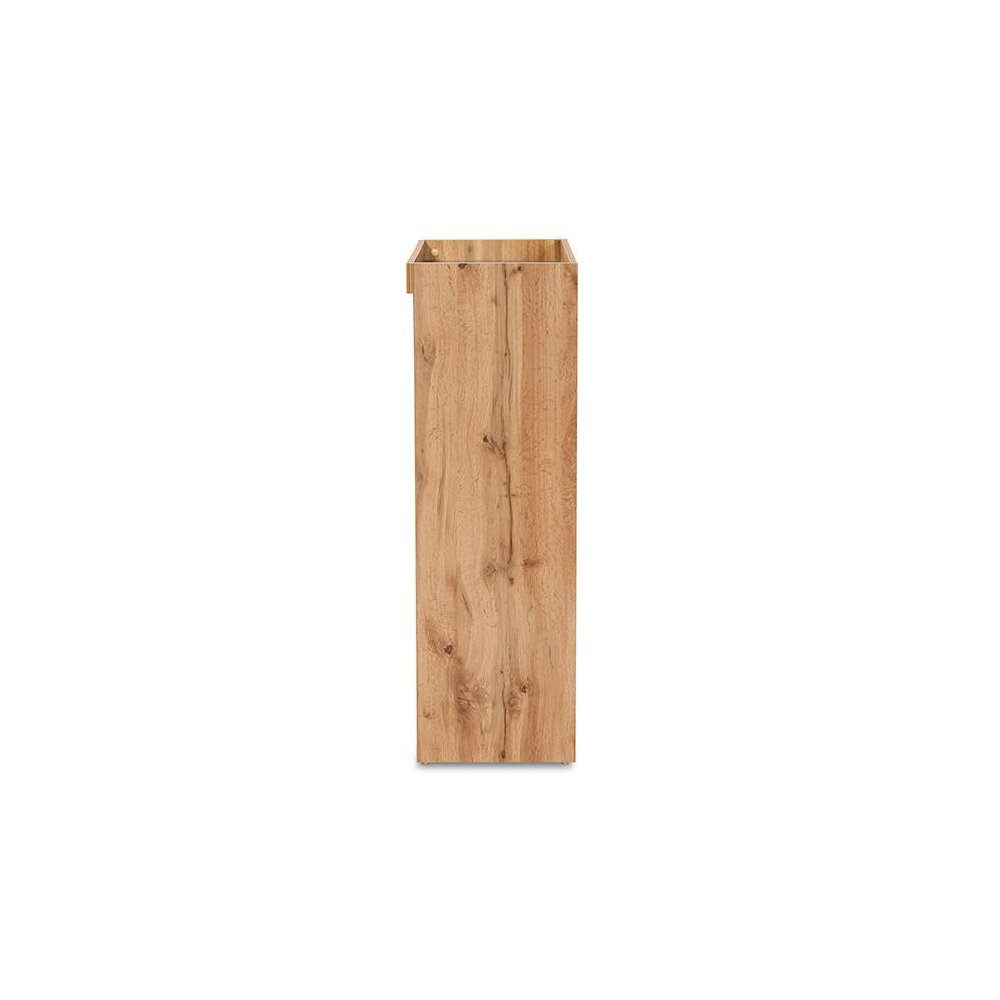 Two-Tone Grey and Oak Brown Finished Wood Shoe Cabinet