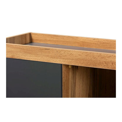 Two-Tone Grey and Oak Brown Finished Wood Shoe Cabinet