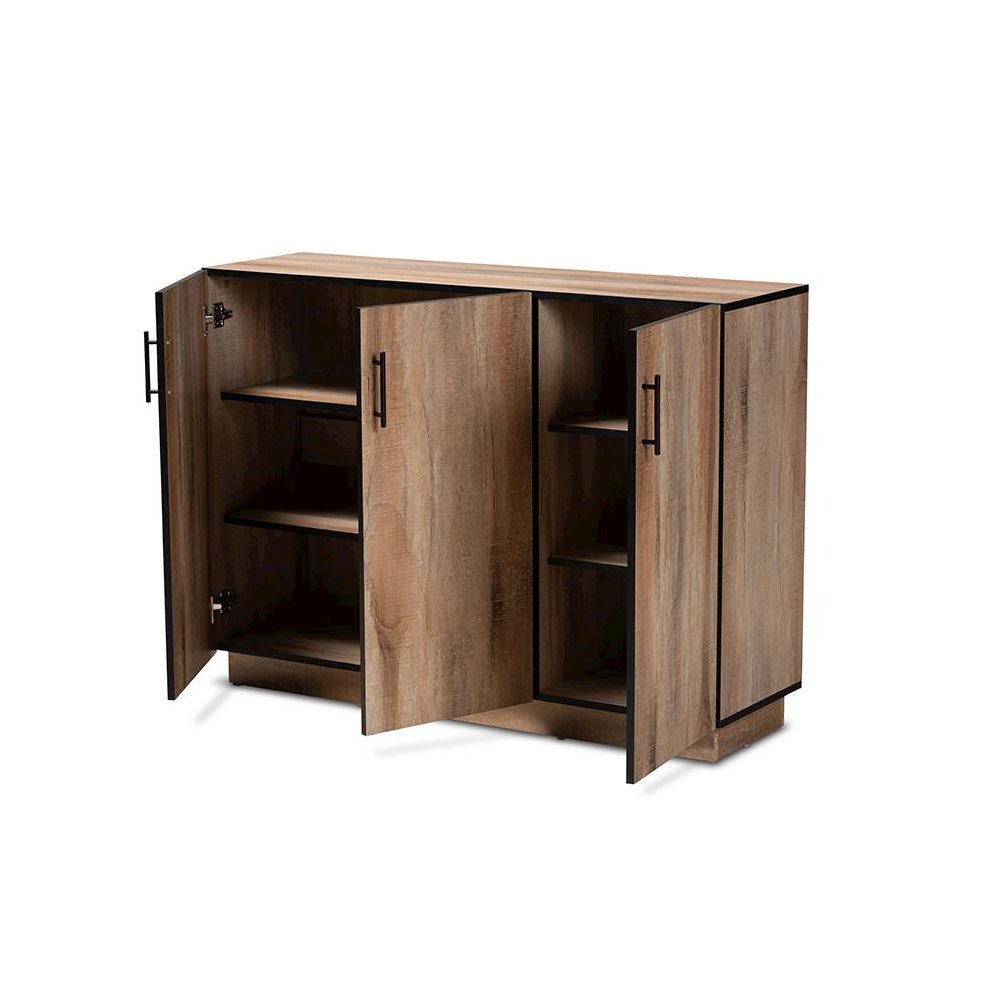 Natural Oak Finished Wood 3-Door Dining Room Sideboard Buffet