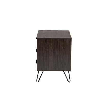 Dark Brown Finished Wood and Black Metal 2-Drawer Nightstand