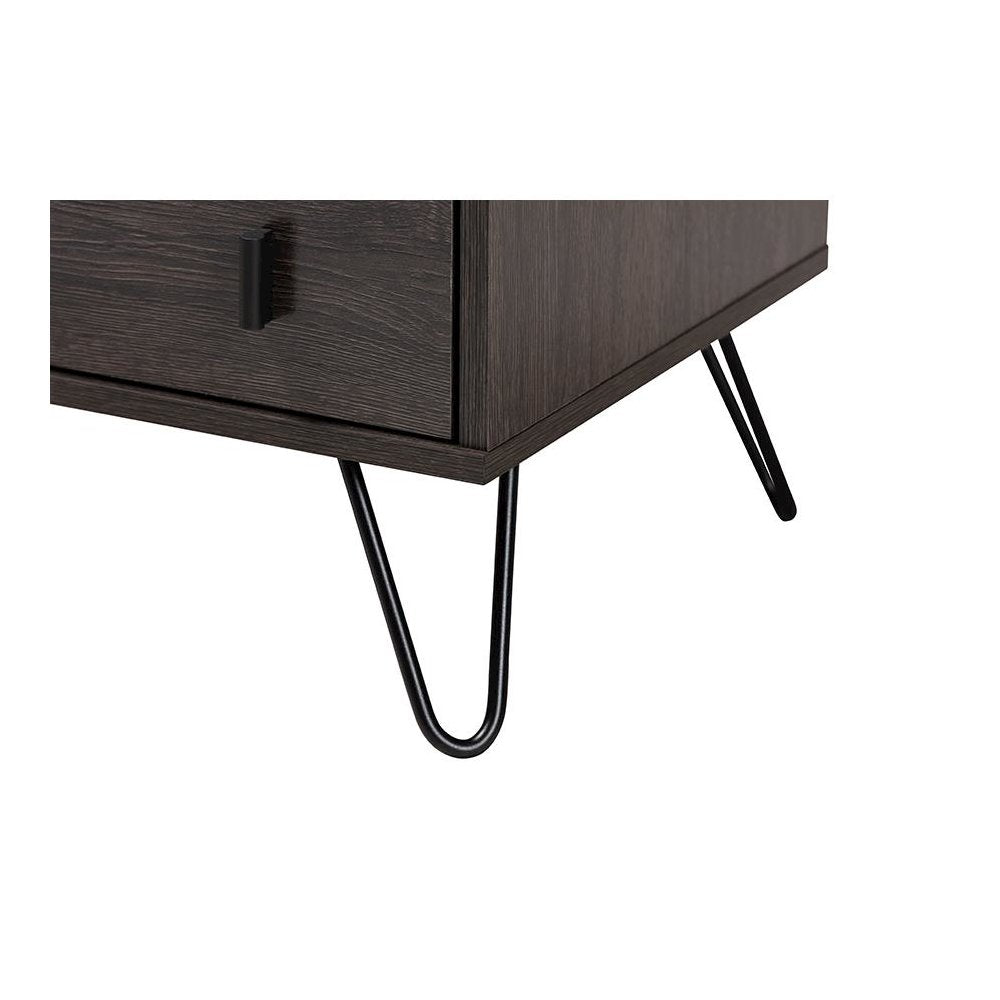 Dark Brown Finished Wood and Black Metal 2-Drawer Nightstand