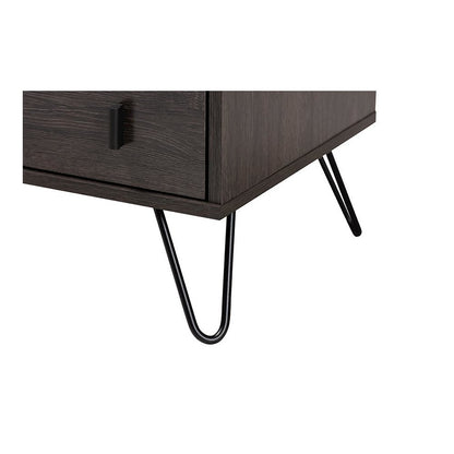 Dark Brown Finished Wood and Black Metal 2-Drawer Nightstand