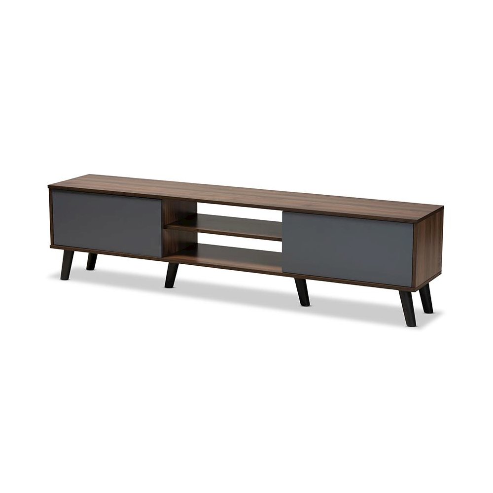 Multi-Tone Grey and Walnut Brown Finished Wood TV Stand