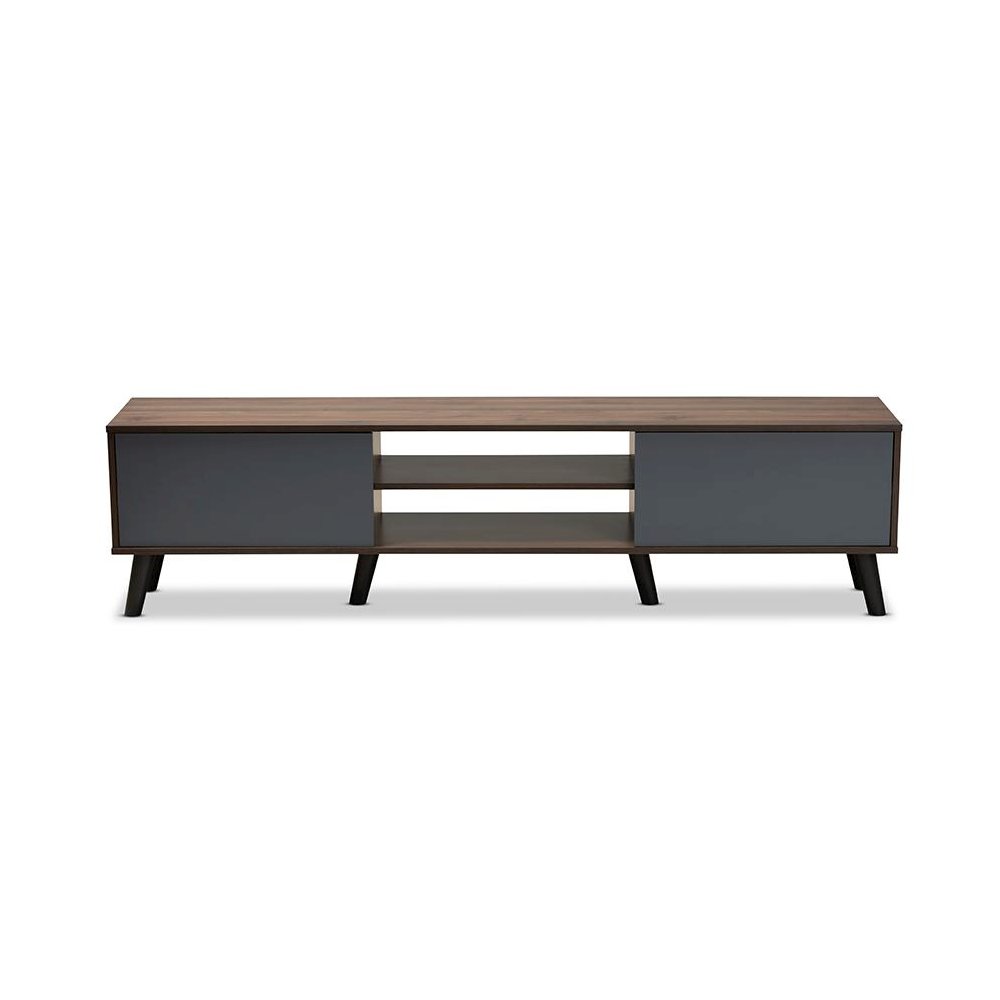 Multi-Tone Grey and Walnut Brown Finished Wood TV Stand