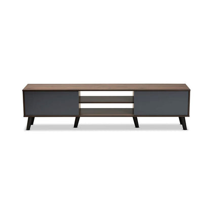 Multi-Tone Grey and Walnut Brown Finished Wood TV Stand
