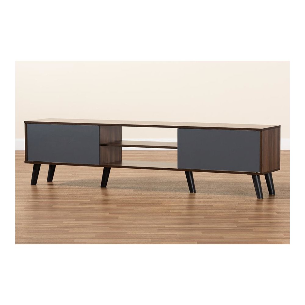 Multi-Tone Grey and Walnut Brown Finished Wood TV Stand