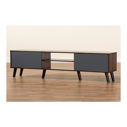 Multi-Tone Grey and Walnut Brown Finished Wood TV Stand
