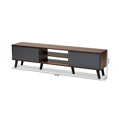 Multi-Tone Grey and Walnut Brown Finished Wood TV Stand