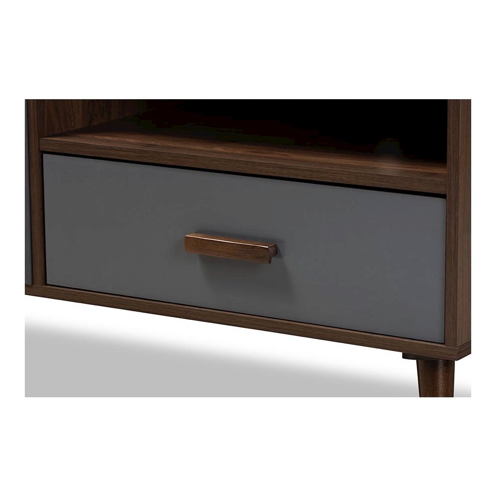 Two-Tone Grey and Walnut Brown Finished Wood 1-Drawer TV Stand