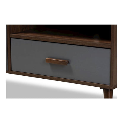 Two-Tone Grey and Walnut Brown Finished Wood 1-Drawer TV Stand