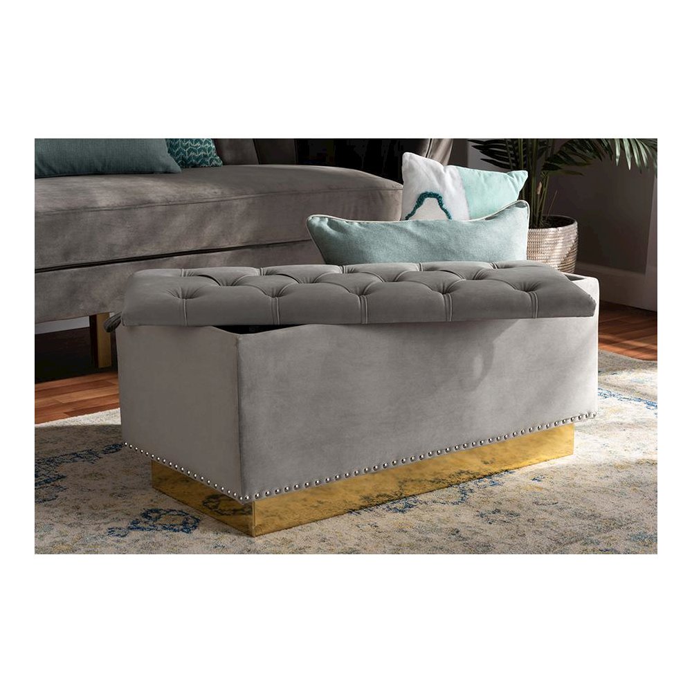 Gold PU Leather Storage Ottoman