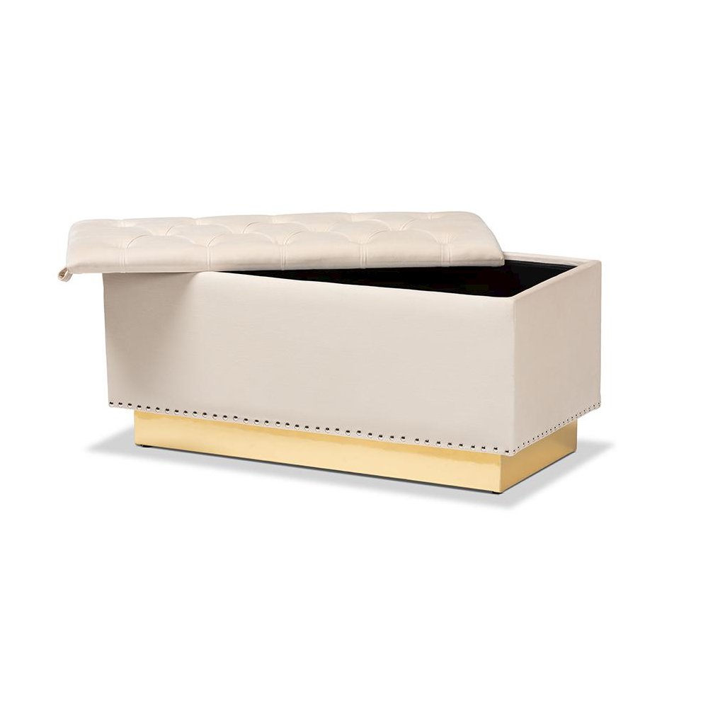 Gold PU Leather Storage Ottoman