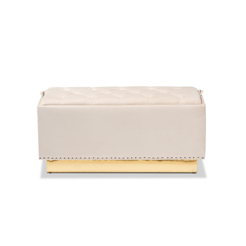 Gold PU Leather Storage Ottoman