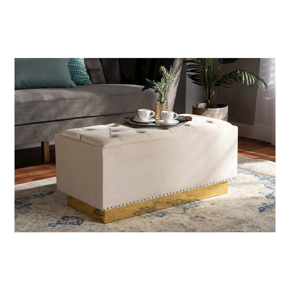 Gold PU Leather Storage Ottoman