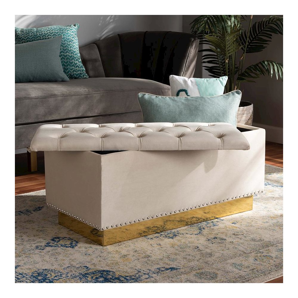 Gold PU Leather Storage Ottoman