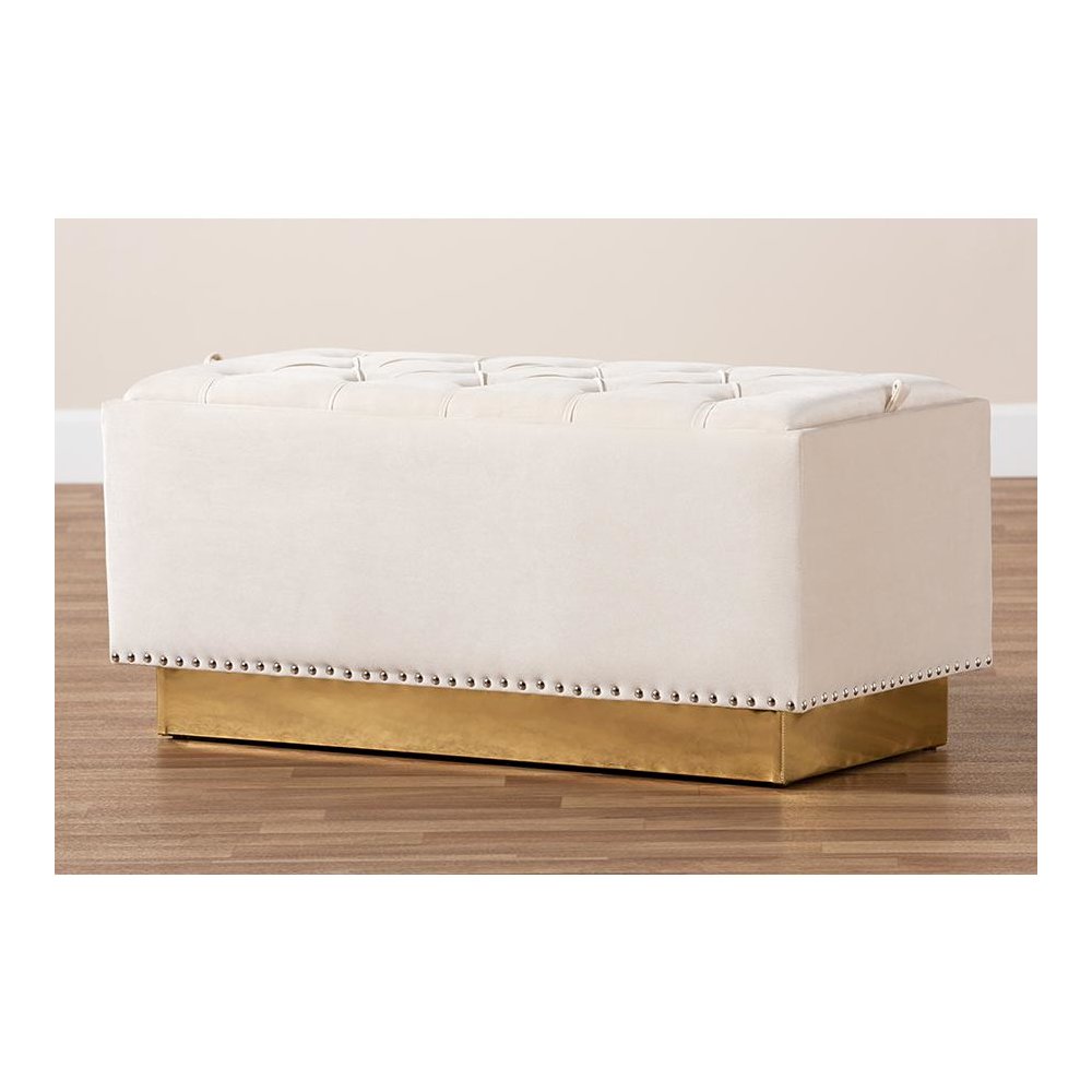Gold PU Leather Storage Ottoman