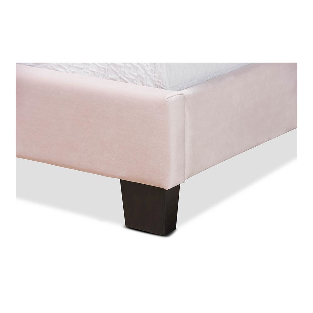 Glam Light Pink Velvet Fabric Upholstered Twin Size Panel Bed