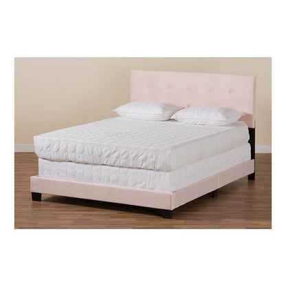 Glam Light Pink Velvet Fabric Upholstered Queen Size Panel Bed