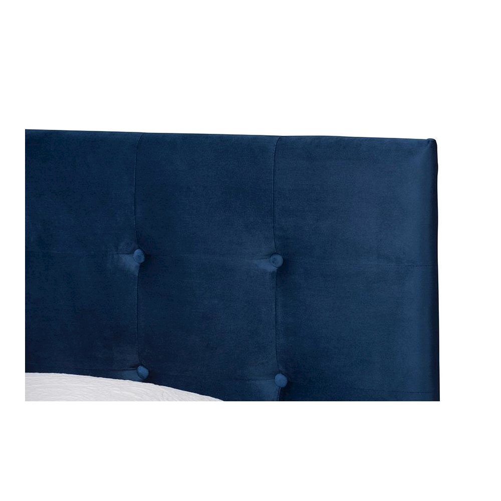 Glam Navy Blue Velvet Fabric Upholstered Twin Size Panel Bed