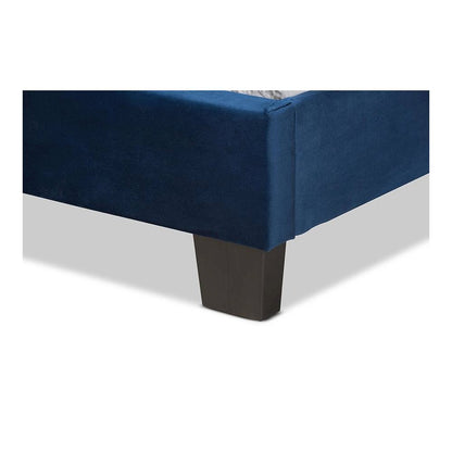 Glam Navy Blue Velvet Fabric Upholstered Twin Size Panel Bed