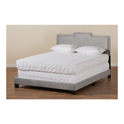 Glam Grey Velvet Fabric Upholstered Queen Size Panel Bed