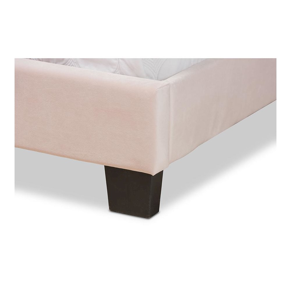 Glam Light Pink Velvet Fabric Upholstered Full Size Panel Bed