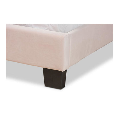 Glam Light Pink Velvet Fabric Upholstered Full Size Panel Bed