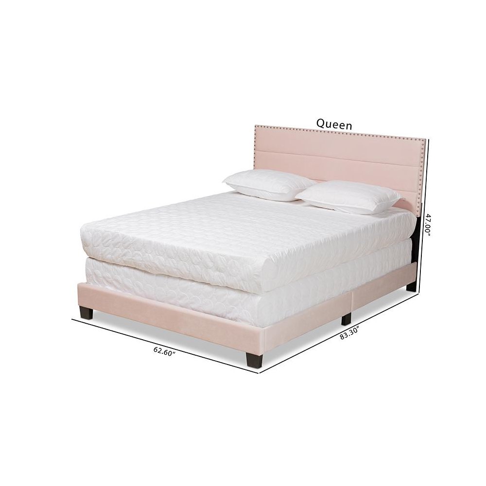 Glam Light Pink Velvet Fabric Upholstered Full Size Panel Bed
