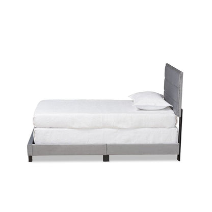 Glam Grey Velvet Fabric Upholstered Twin Size Panel Bed