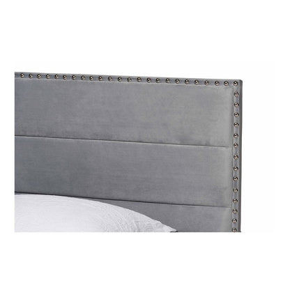 Glam Grey Velvet Fabric Upholstered Twin Size Panel Bed