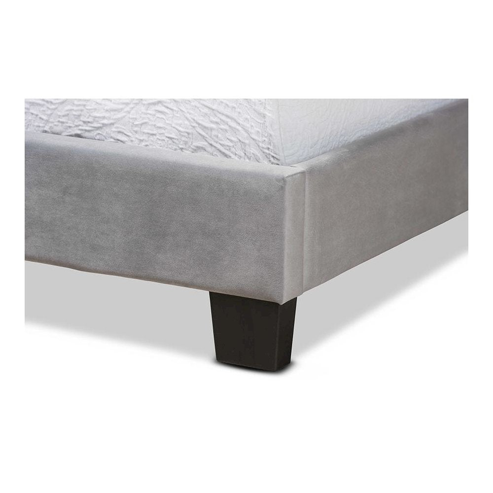 Glam Grey Velvet Fabric Upholstered Twin Size Panel Bed
