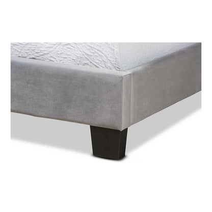 Glam Grey Velvet Fabric Upholstered Twin Size Panel Bed