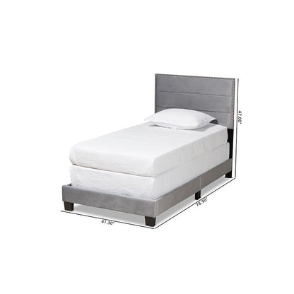 Glam Grey Velvet Fabric Upholstered Twin Size Panel Bed