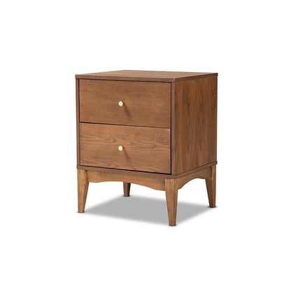 Landis Mid-Century Modern Ash Walnut Finished Wood 2-Drawer Nightstand