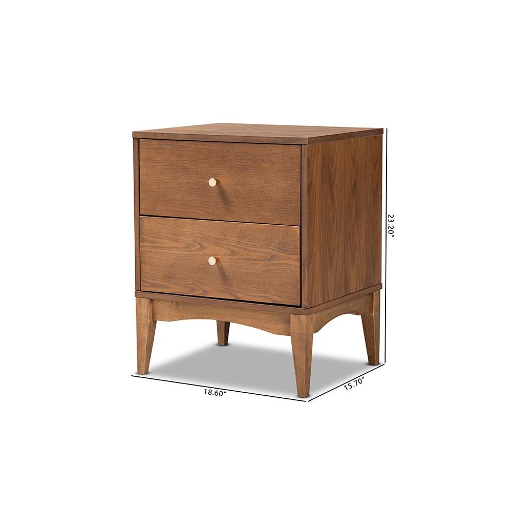 Landis Mid-Century Modern Ash Walnut Finished Wood 2-Drawer Nightstand